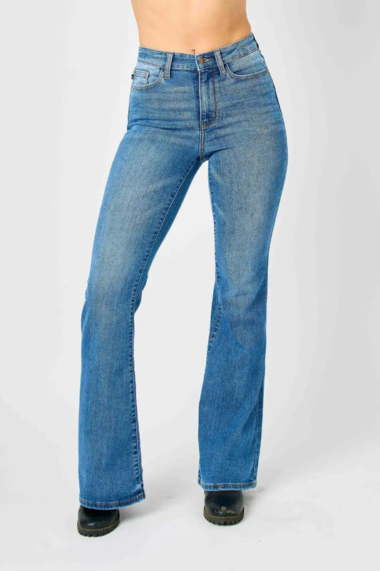 Judy Blue Full Size High-Waisted Classic Flare Jeans Plus Size.