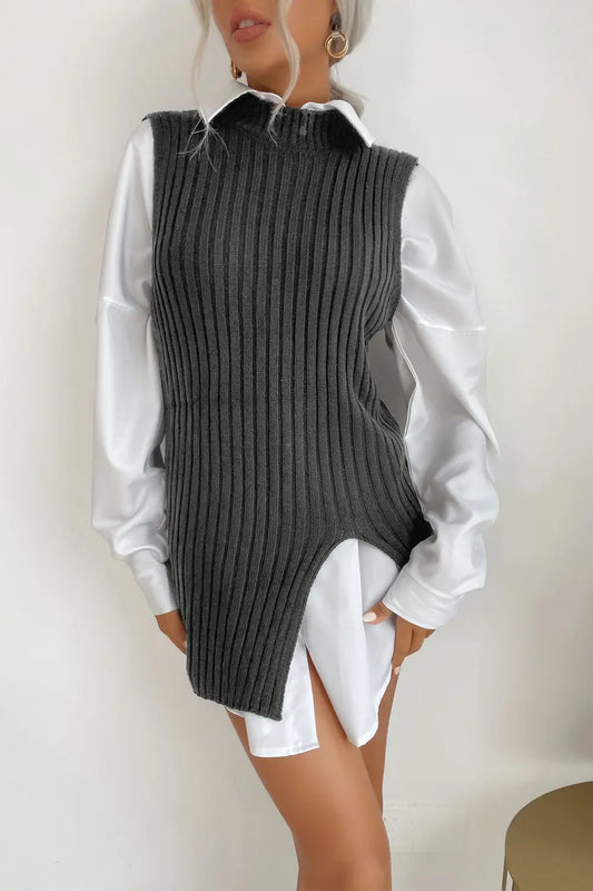Perfee Slit Hem Sweater Vest Dress.