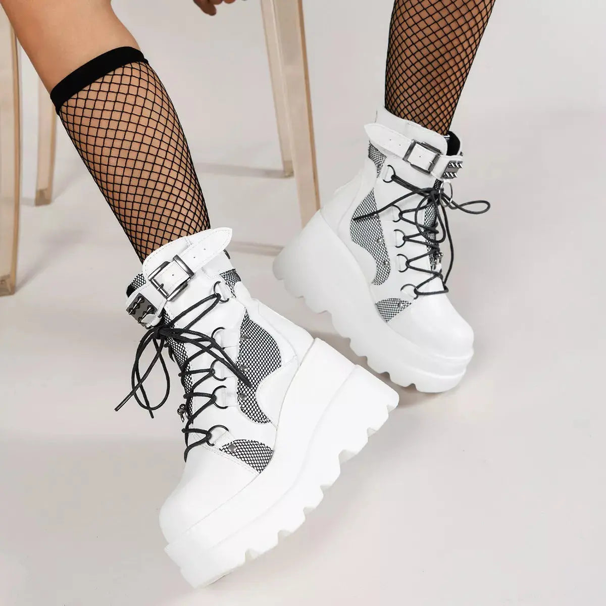 Lace Up Platform Wedge Boots.