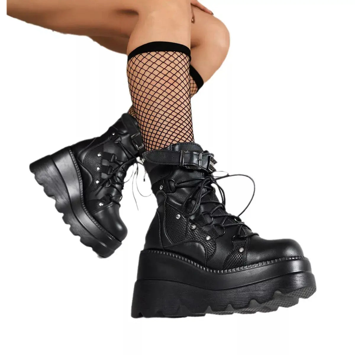 Lace Up Platform Wedge Boots.