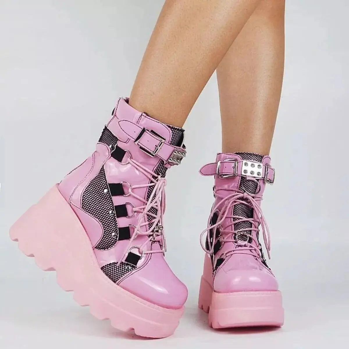 Lace Up Platform Wedge Boots.