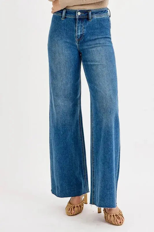 RISEN High-Waisted Wide Leg Jeans.