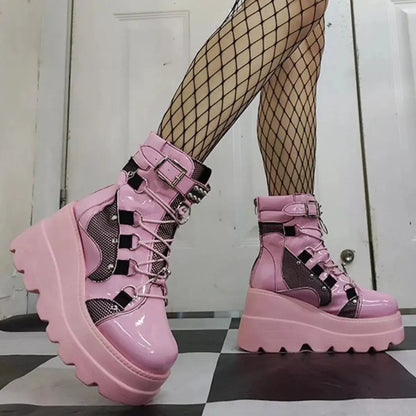 Lace Up Platform Wedge Boots.