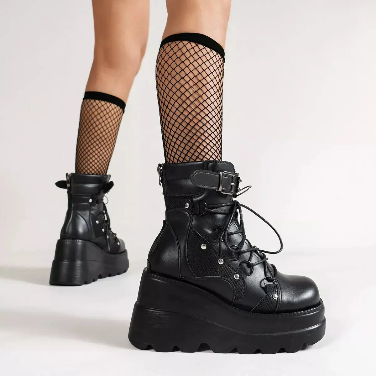 Lace Up Platform Wedge Boots.