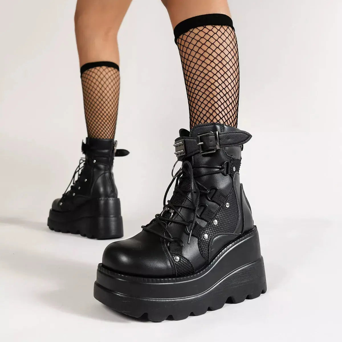 Lace Up Platform Wedge Boots.