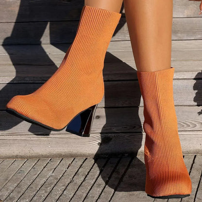 Round Toe Block Heels Boots.