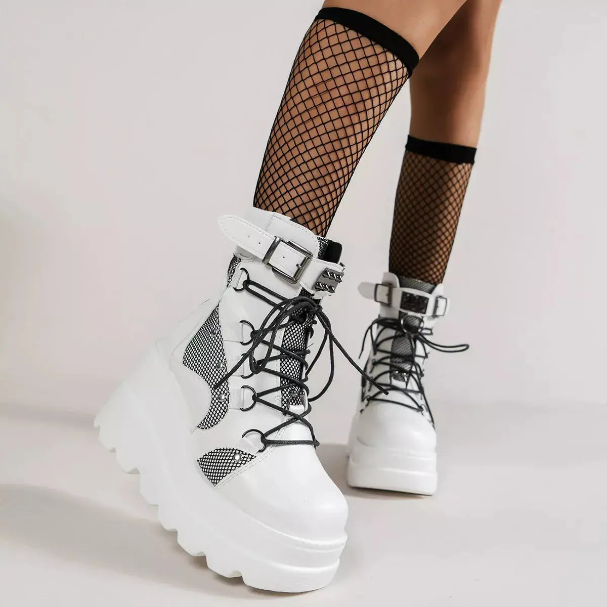 Lace Up Platform Wedge Boots.