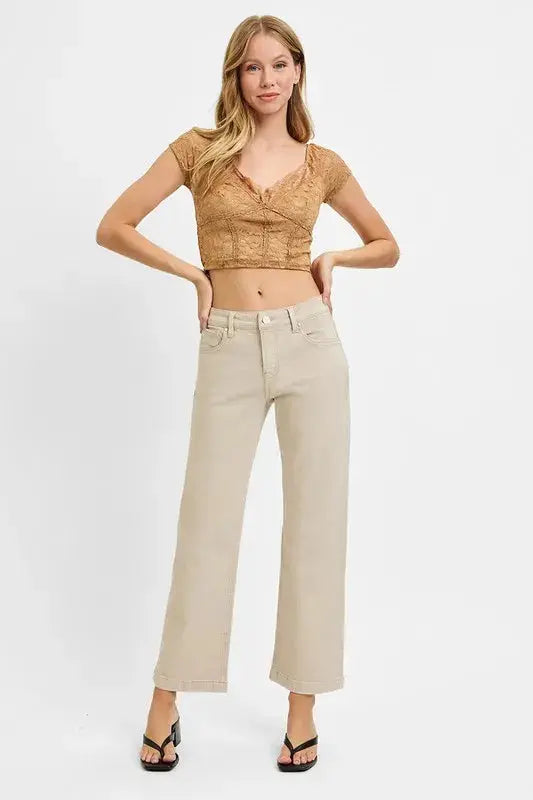 RISEN Full Size Tummy Control Mid Rise Ankle Straight Jeans Plus Size.