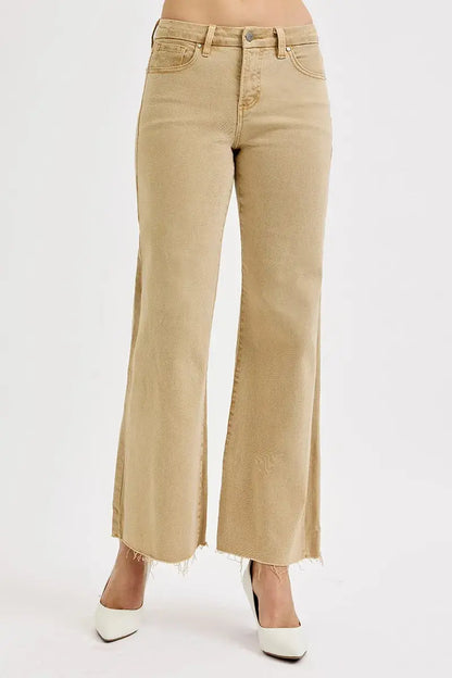 RISEN Full Size Raw Hem Wide Leg Jeans Plus Size.