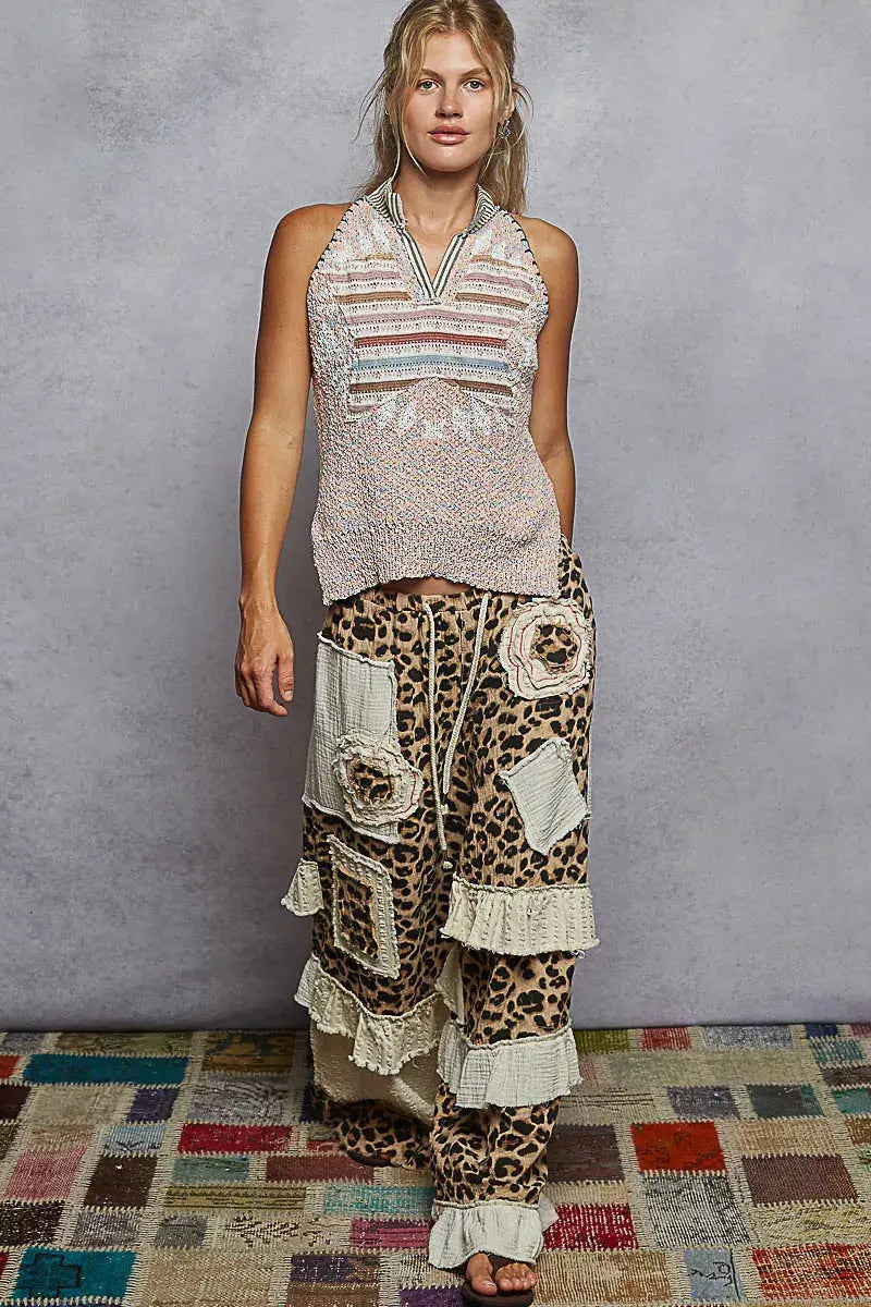 POL Striped Collar Sweater Vest with Star Patch.