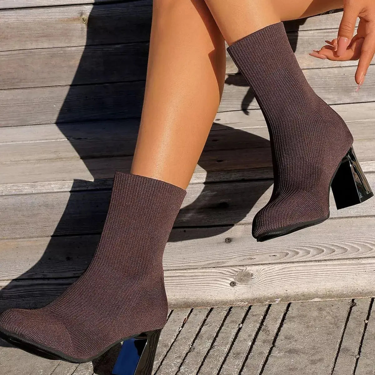 Round Toe Block Heels Boots.