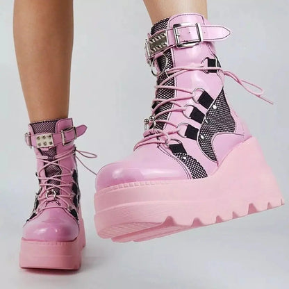 Lace Up Platform Wedge Boots.
