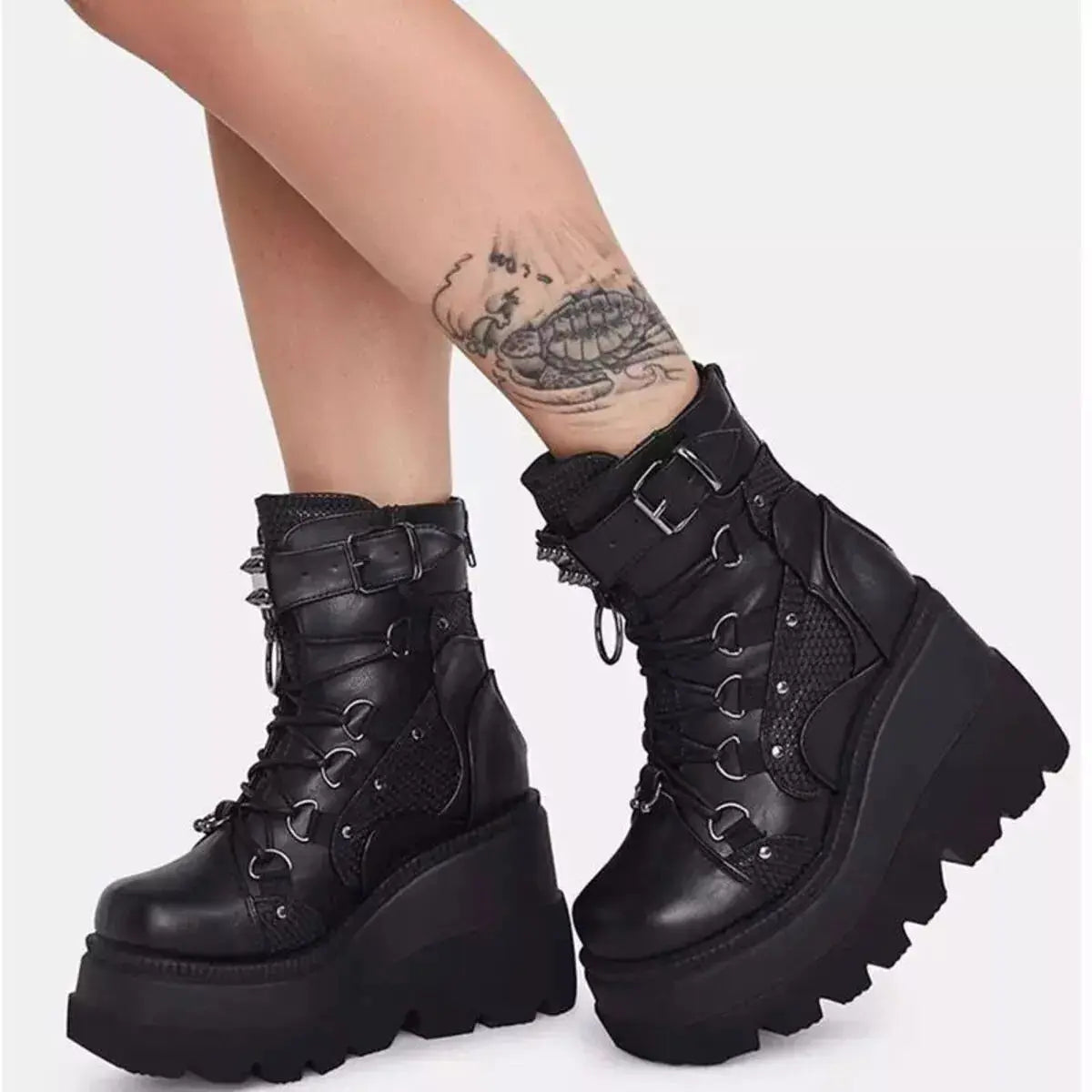Lace Up Platform Wedge Boots.