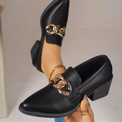 Point Toe Block Heels Loafers.