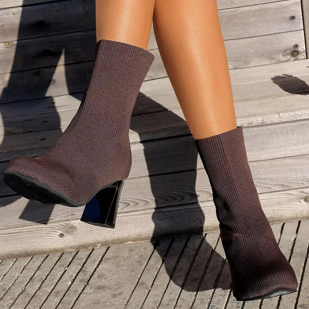 Round Toe Block Heels Boots.