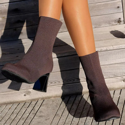 Round Toe Block Heels Boots.