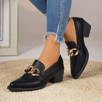 Point Toe Block Heels Loafers.