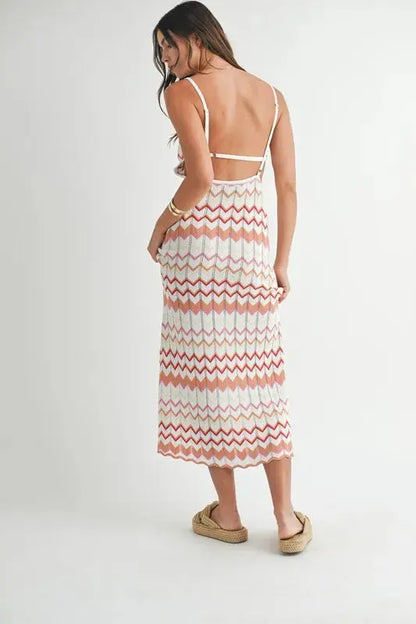 MABLE Lightweight Pointelle Chevron Knit Maxi Dress.