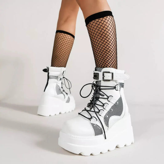 Lace Up Platform Wedge Boots.