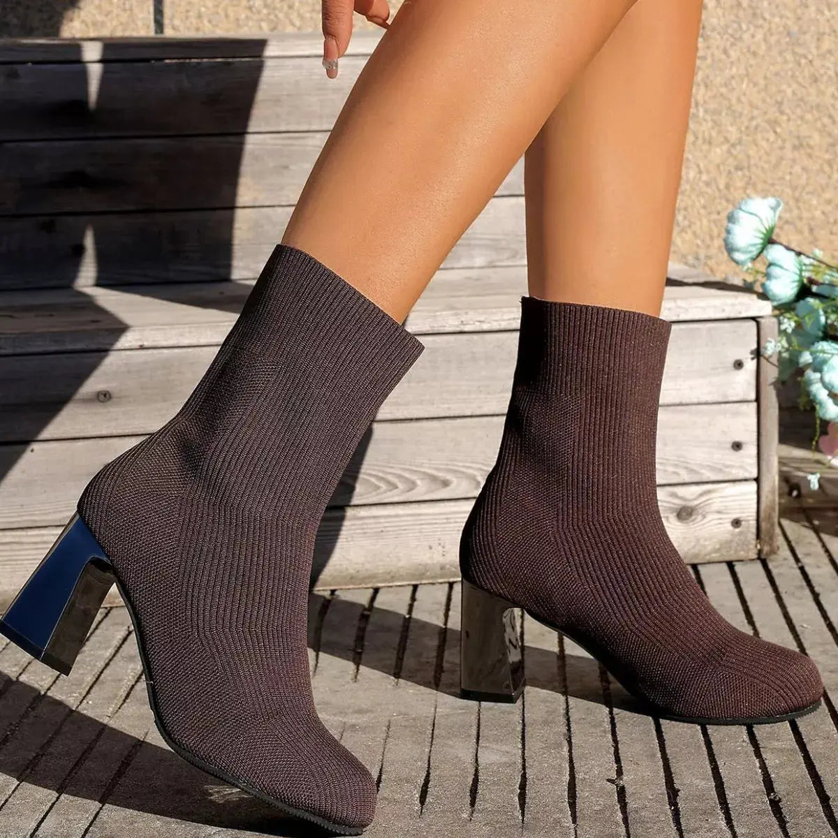 Round Toe Block Heels Boots.