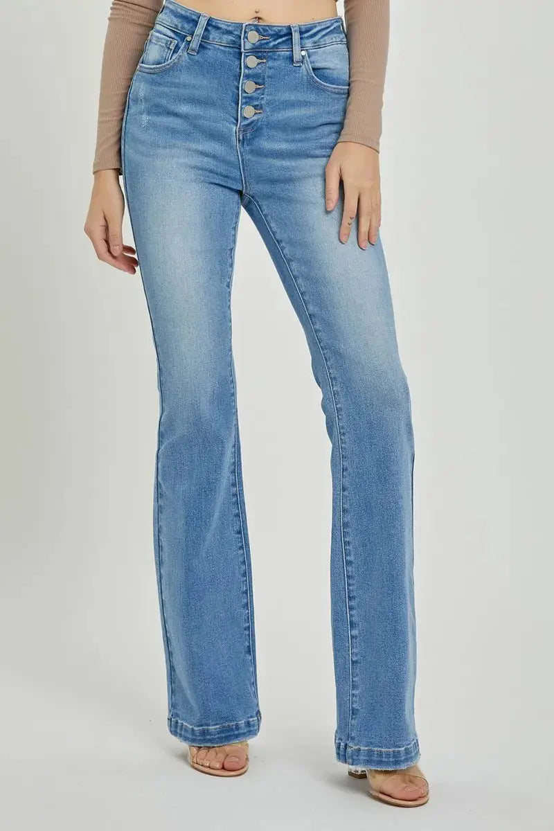 RISEN Full Size High Rise Button Fly Bootcut Jeans.