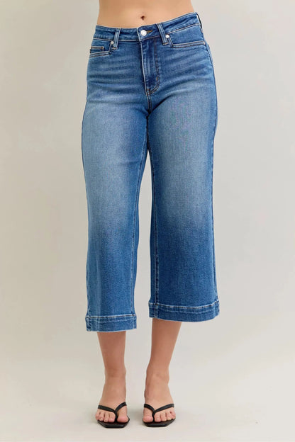 Judy Blue Mid Rise Crop Wide Leg Jeans.