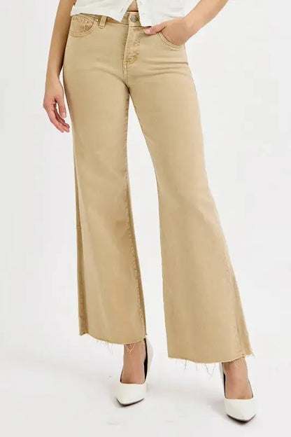 RISEN Full Size Raw Hem Wide Leg Jeans Plus Size.