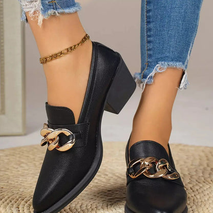 Point Toe Block Heels Loafers.